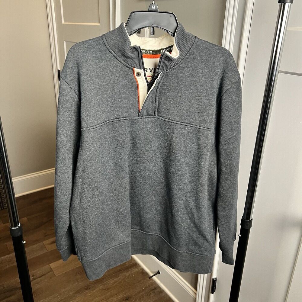 Orvis 1/4 Zip Pullover Sweatshirt Cotton Blend Long Sleeve Blue Men Large